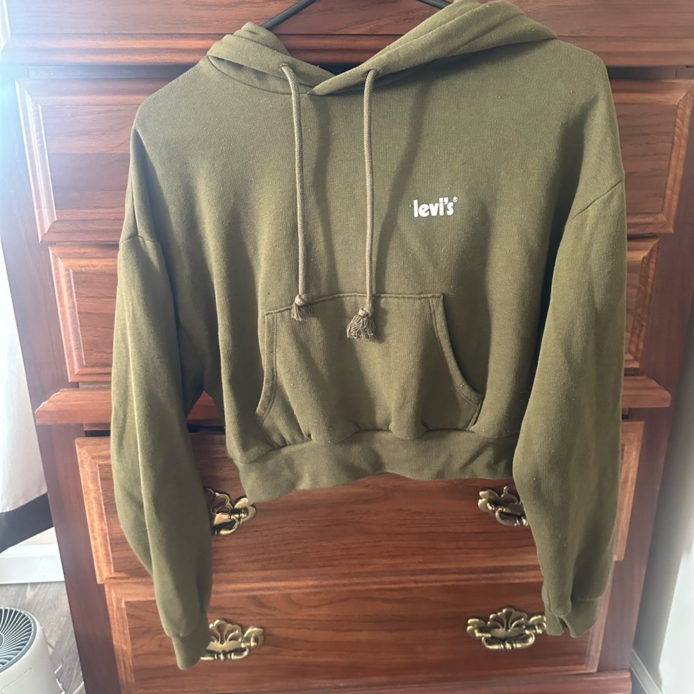 Levi's Olive Cropped Hoodie with White Logo